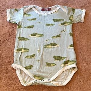 Milkbarn frog print onesie. Excellent used condition. Size 12-18 months.